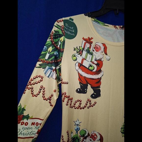 New Holiday Dress Maxi Cotton Stretch Retro Festive, Size Large **So Cute** - Picture 2 of 8